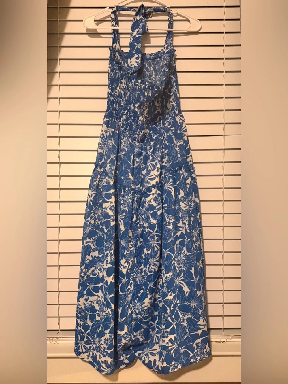 Blue and White Floral Halter Maxi for Women